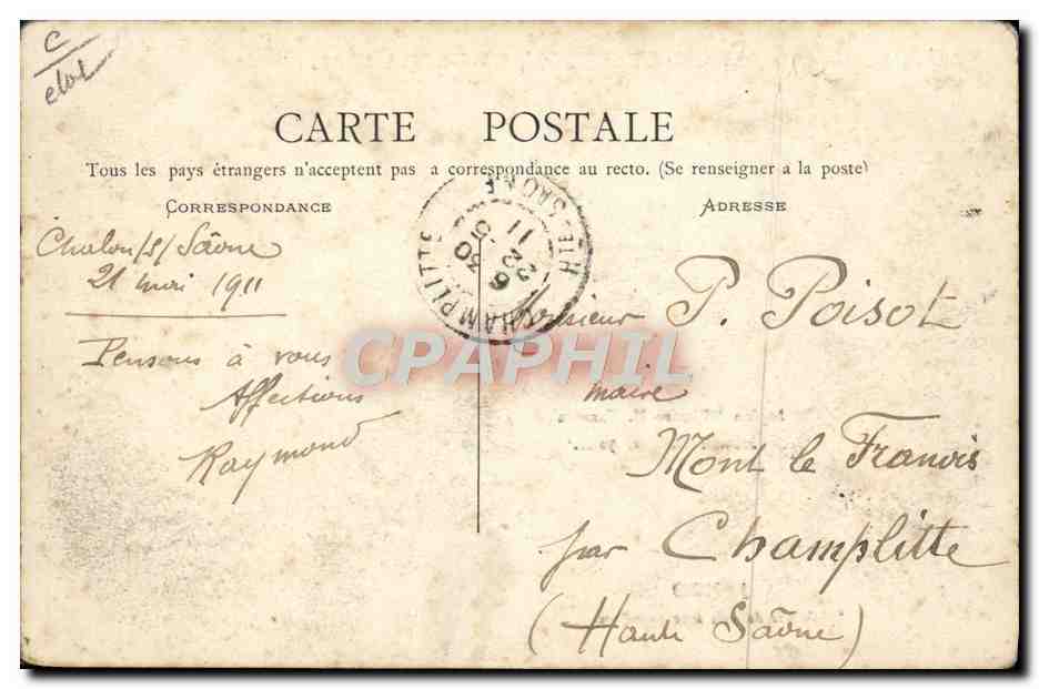 CPA Avion Aviation Chalon Aviation 21 22 mai 1911 Biplan militaire h Farman Moteur Gnome Junod  — Rückseite