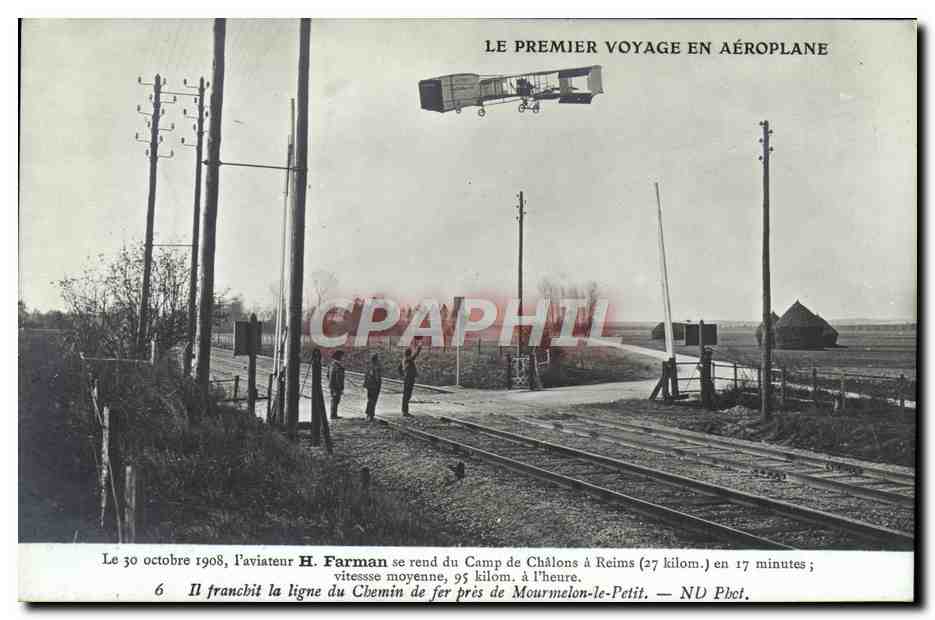 CPA Avion Aviation Premier voyage en aeroplane H Farman se rend au camp de Chalons a Reims Mourmelon le Petit 
