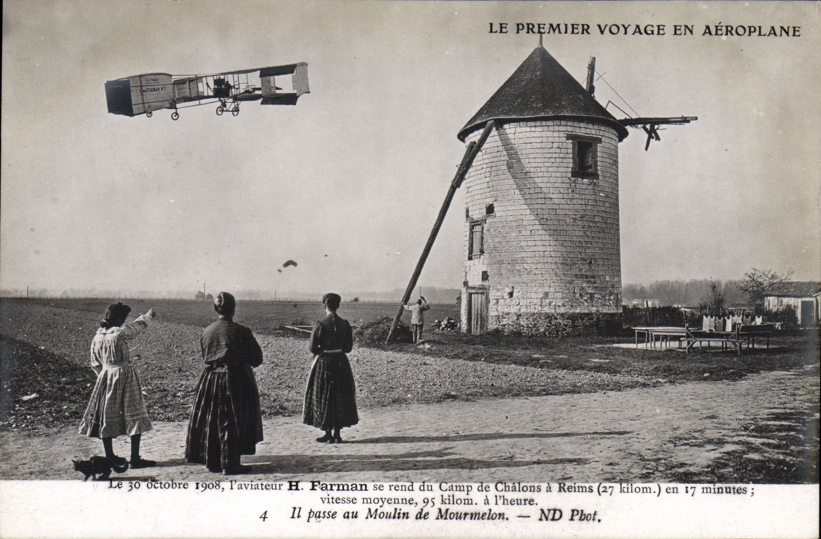 CPA Avion Aviation Premier voyage en aeroplane Farman camp de Chalons a Reims Moulin de Mourmelon 