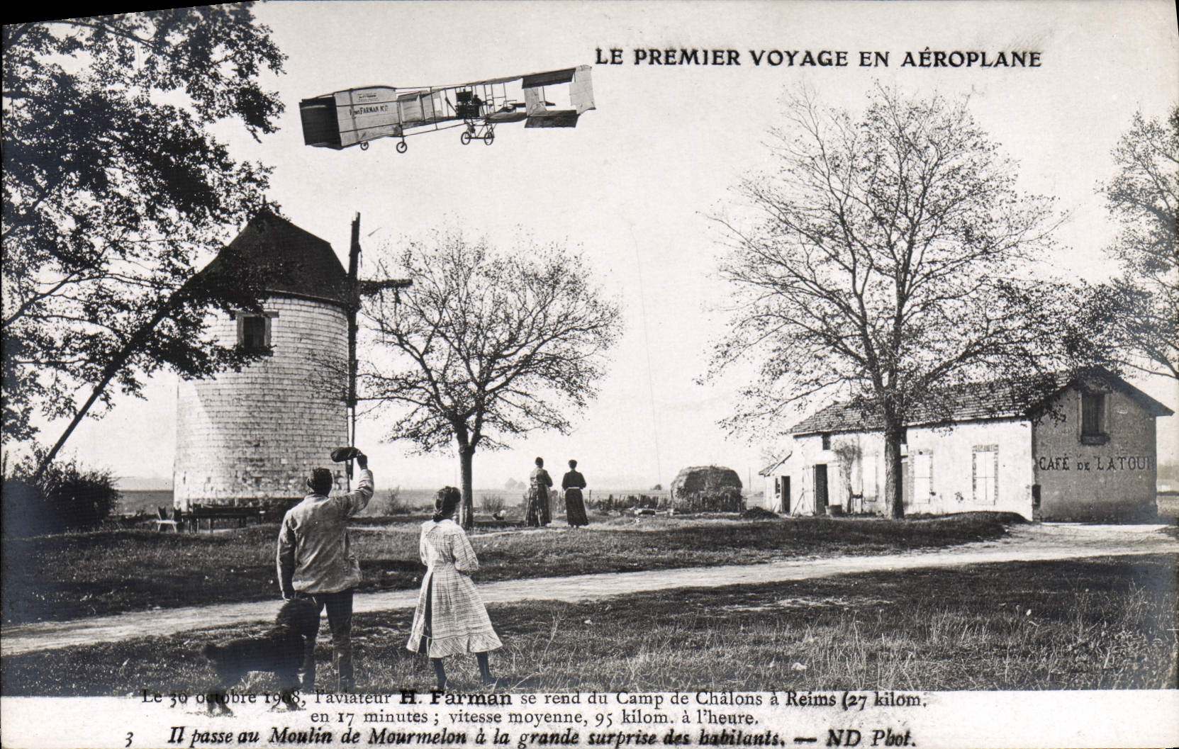 CPA Avion Aviation Premier voyage en aeroplane Farman Camp de Chalons a Reims Moulin de Mourmelon 