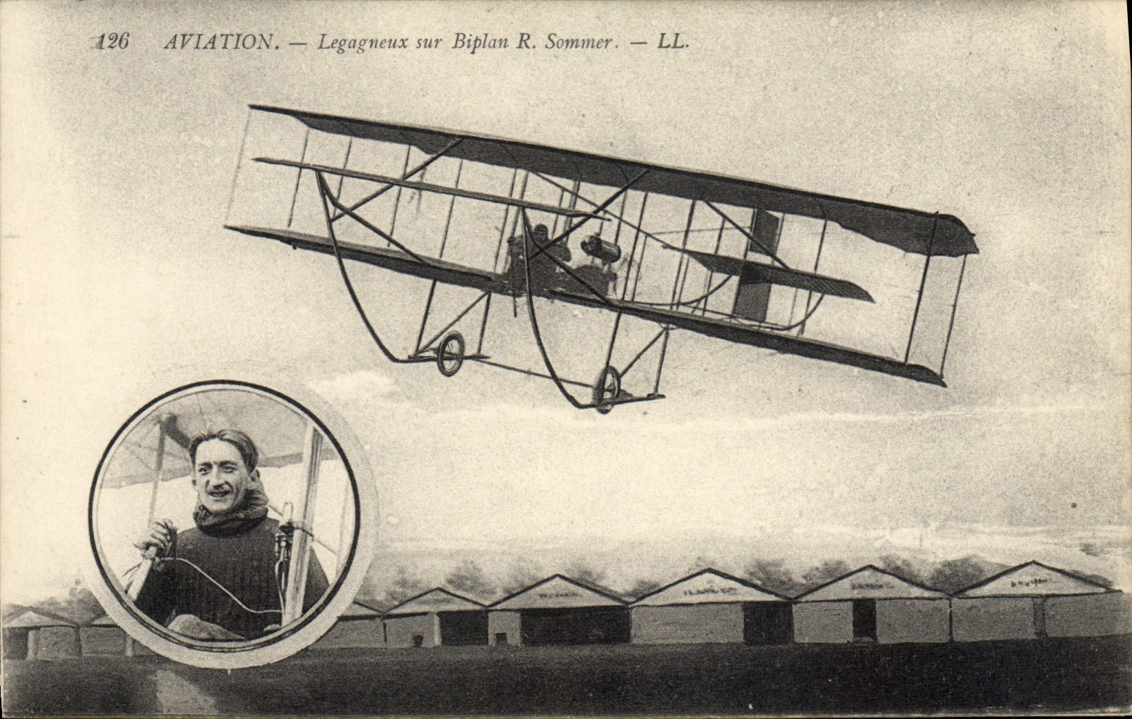 CPA Avion Aviation Legagneux sur biplan R Sommer 