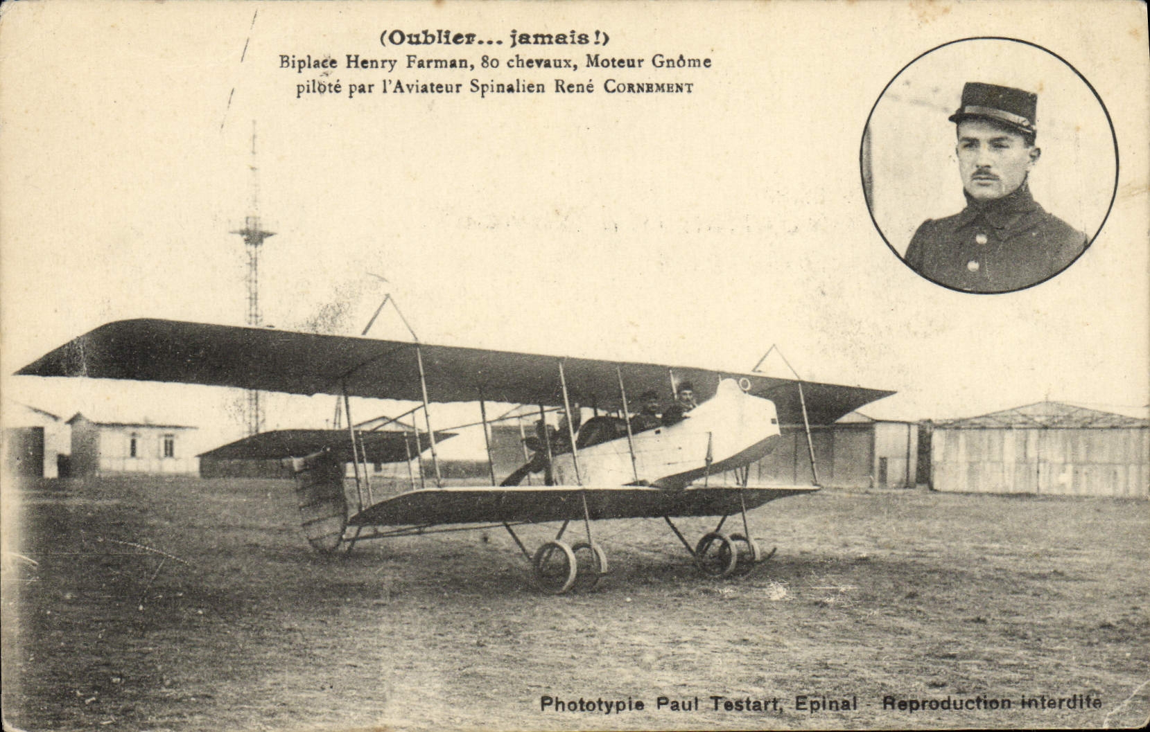 CPA Avion Aviation Biplace Henry Farman Moteur gnome Rene Cornement