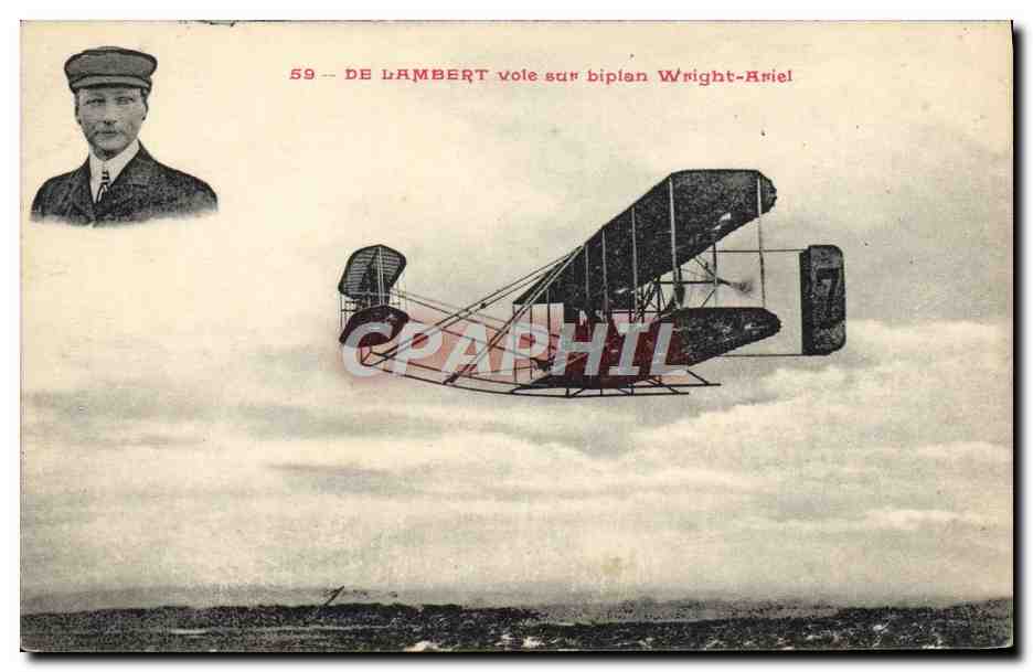 CPA Avion Aviation De Lambert vole sur son biplan Wright Ariel