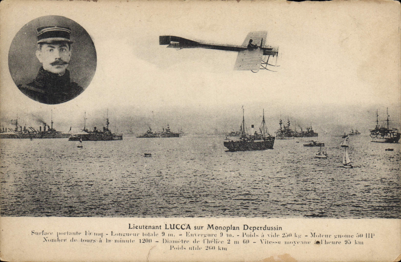 CPA Avion Aviation Lieutenant Lucca sur monoplan Deperdussion Bateaux