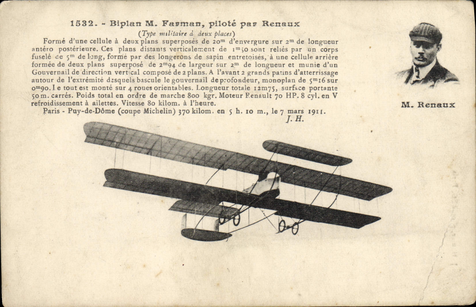 CPA Avion Aviation Biplan M Farman pilote par Renaux 