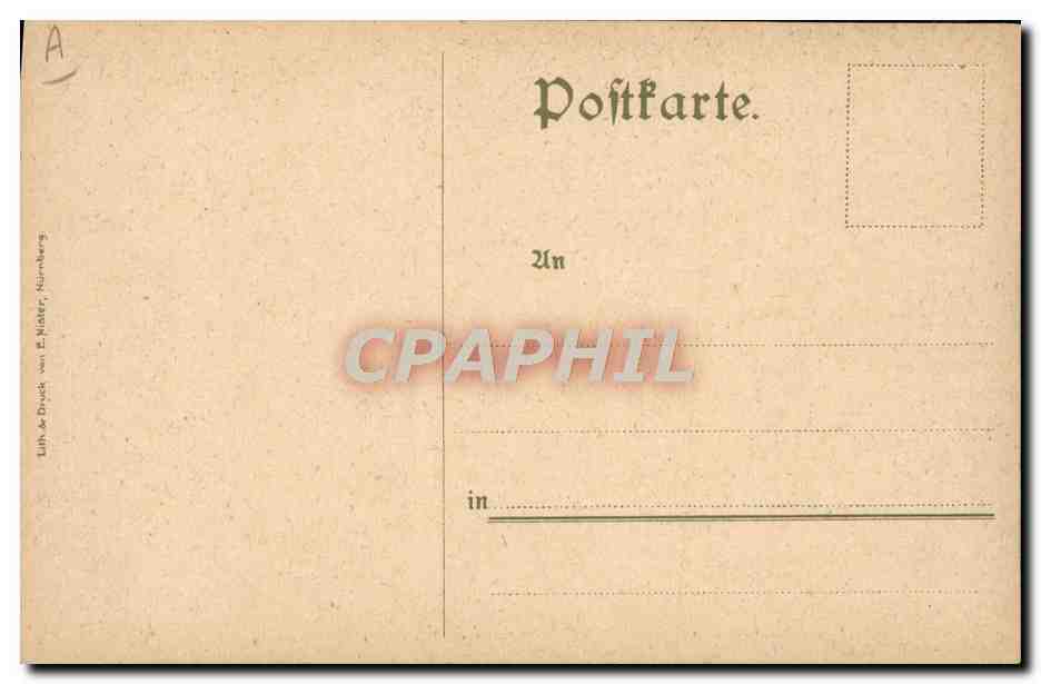 Scène de rue avec homme en costume historique — 'Spanischer Kragen für Trunkenbolde, Nachtschwärmer etc.' — Ad.J. — Rückseite