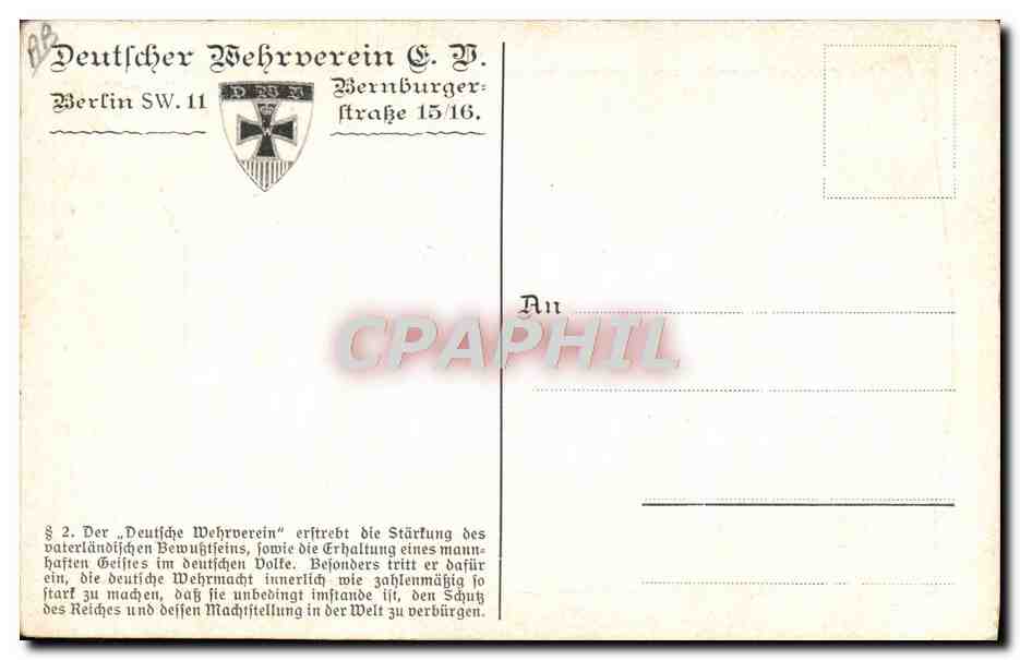 CPA Fantaisie Illustrateur Deutscher Wehverein  — Rückseite
