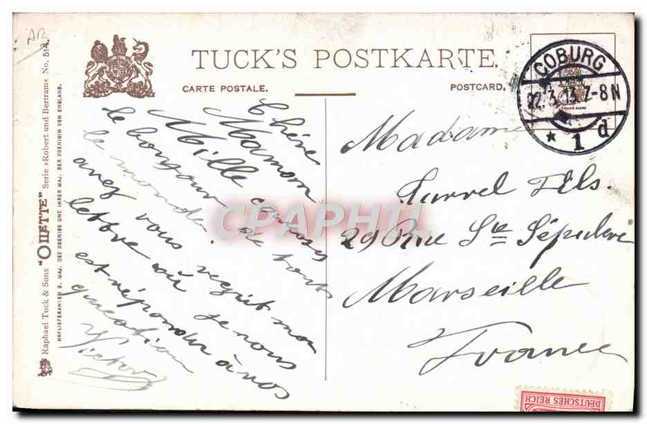 Chouettes en uniforme — scène de Pâques — Tuck's Postkarte, série 'Oilette', n° 844 — Reverso