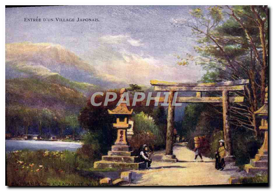 CPA Japon Nippon Entree d'un village japonais