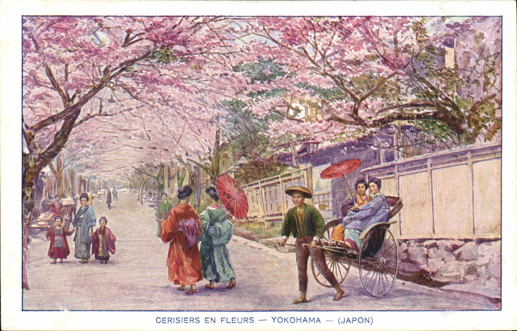 CPA Japon Nippon Cerisiers en fleurs Yokohama Folklore