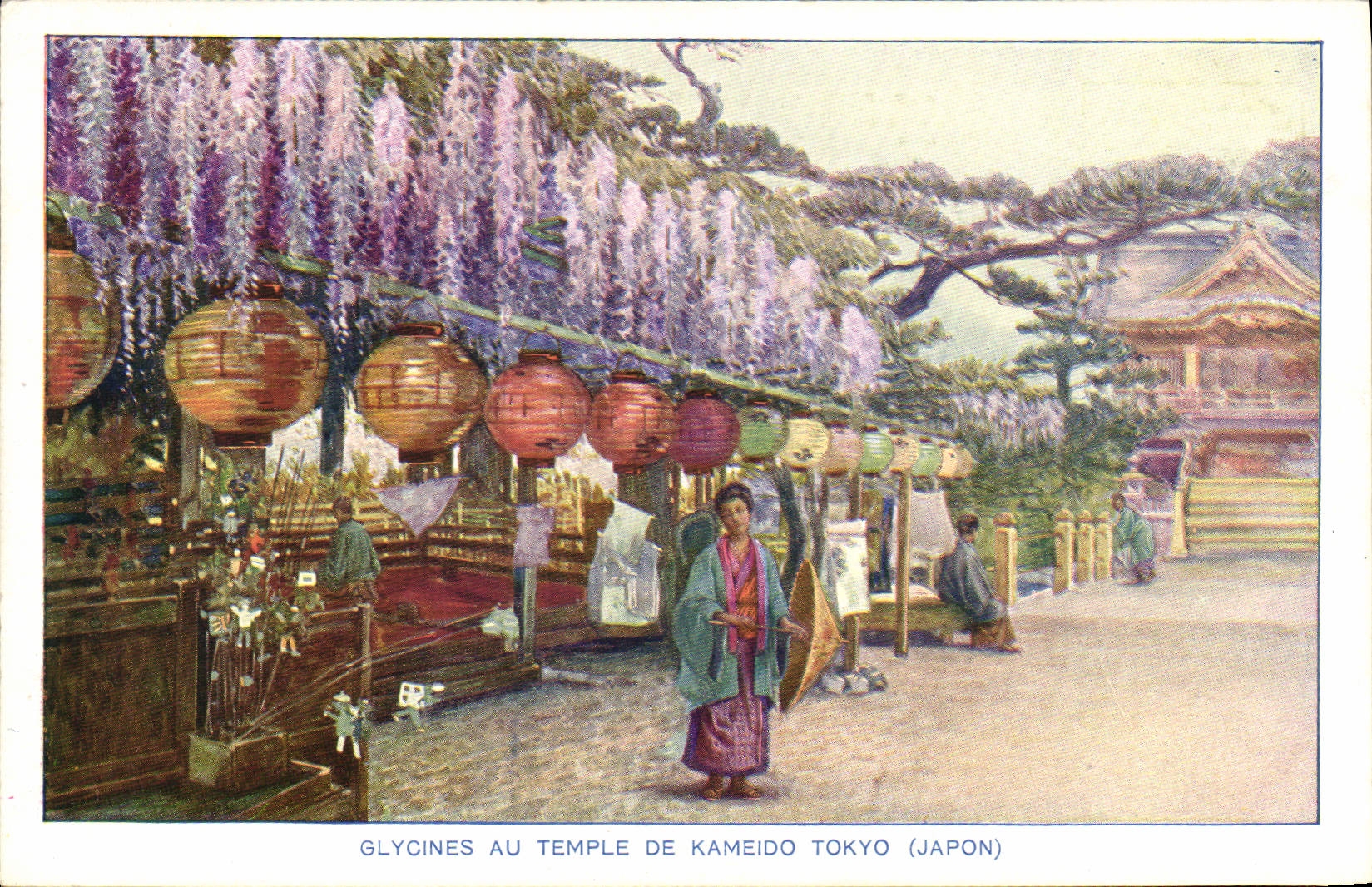 CPA Japon Nippon Glycines au temple de Kameido Tokyo Folklore