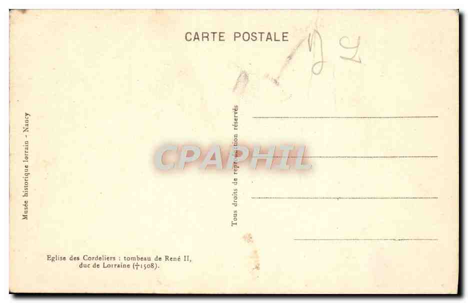 CPA Eglise Des Cordeliers Tombeau De Rene II duc de Lorraine  — Verso