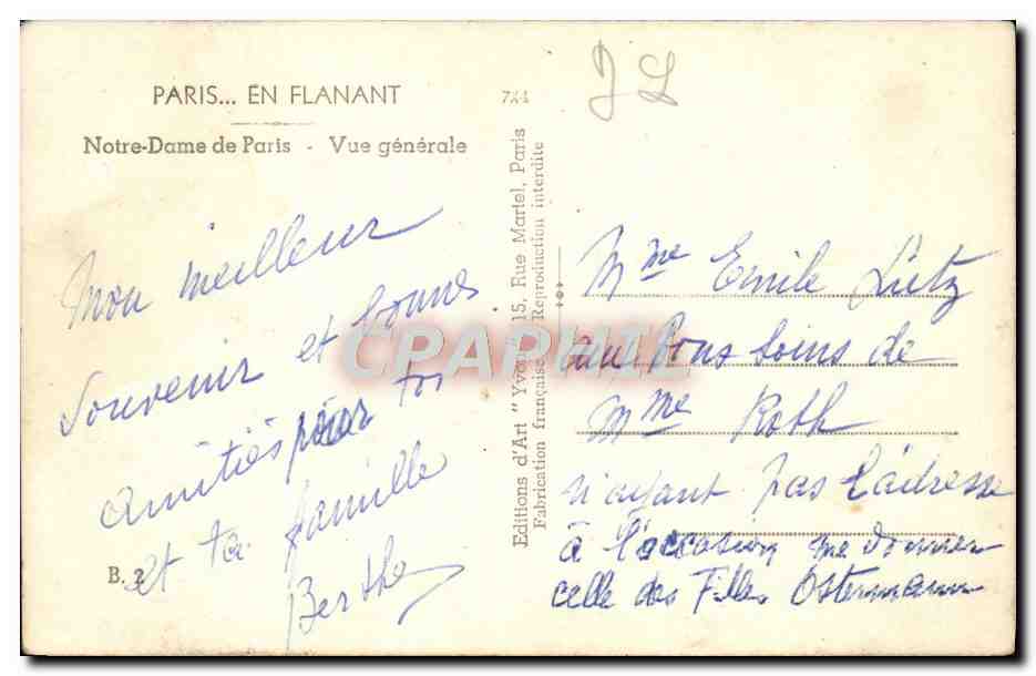 CPA Paris Notre Dame De Paris Vue generale — Verso