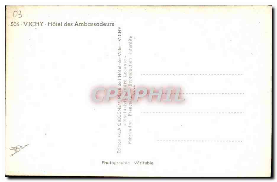 CPA Vichy Hotel Des Ambassadeurs — Rückseite
