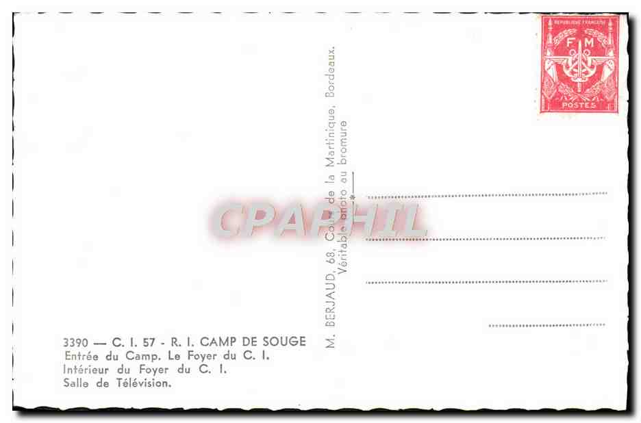Camp de Souge — Entrée et intérieur du foyer — C.I. 57 — Verso
