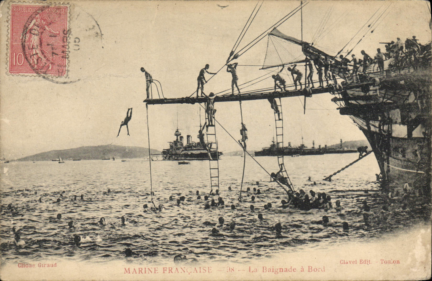 Marine Française — 98 — La Baignade à Bord — Clavel Edit. - Toulon