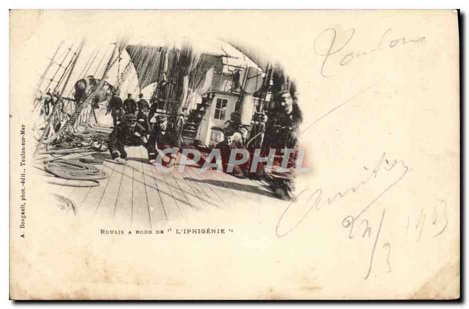 Roulis à bord de "L'IPHIGÉNIE" — A. Bougaut, phot.-édit., Toulon-sur-Mer