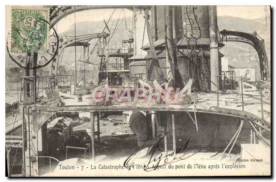 Toulon - La Catastrophe de l'Éléna - Aspect du pont de l'Éléna après l'explosion — Cliché Giraud