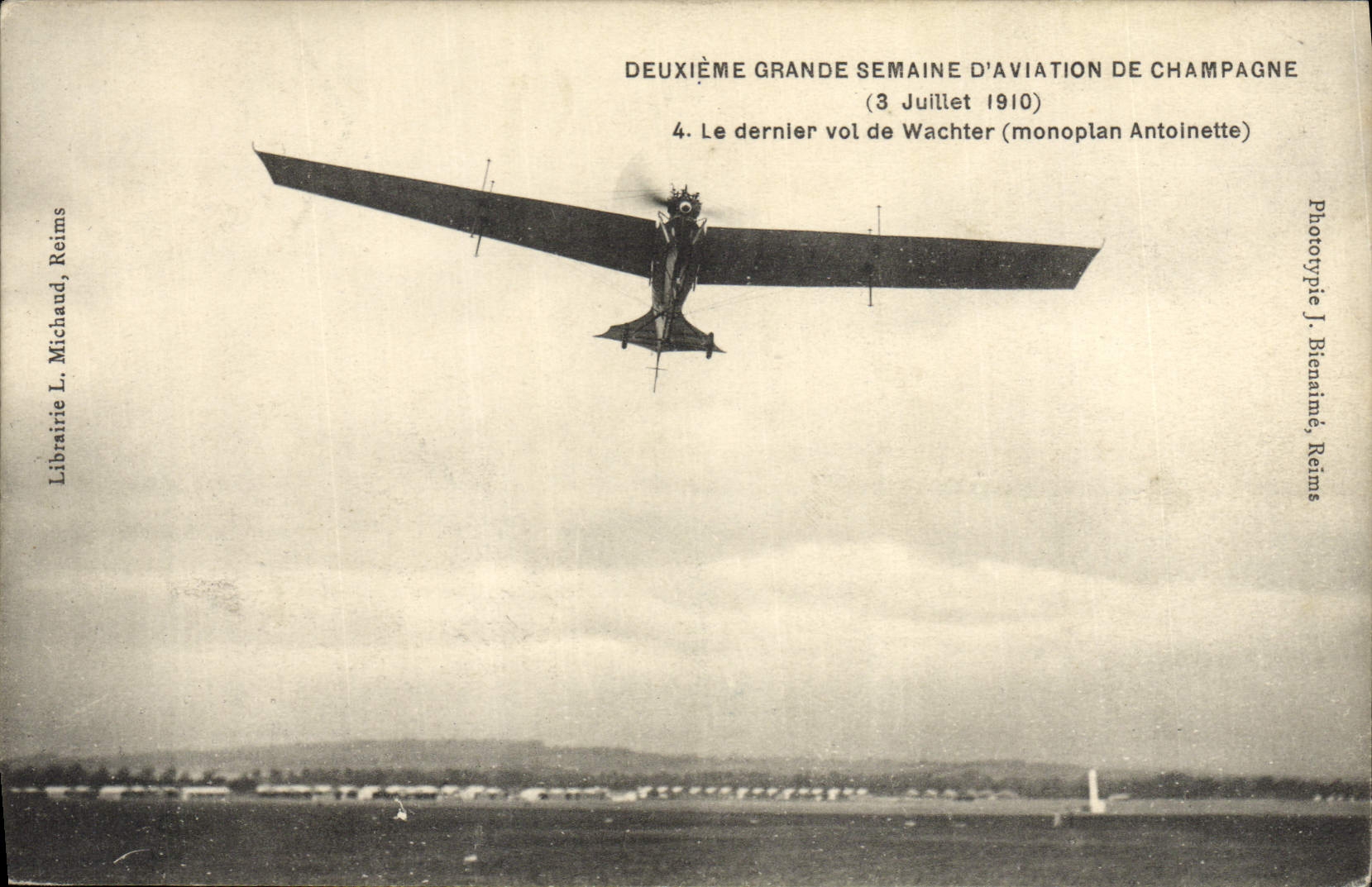 CPA Avion Aviation Deuxieme grande semaine d'aviation de Champagne Le dernier vol de Wachter Monoplan Antoinette