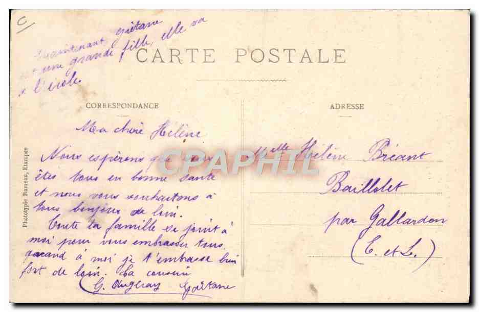 CPA Avion Aviation Etampes Aviation L'aviateur chef pilote Gouguenheim sur biplan de course Farman en plein vol — Verso