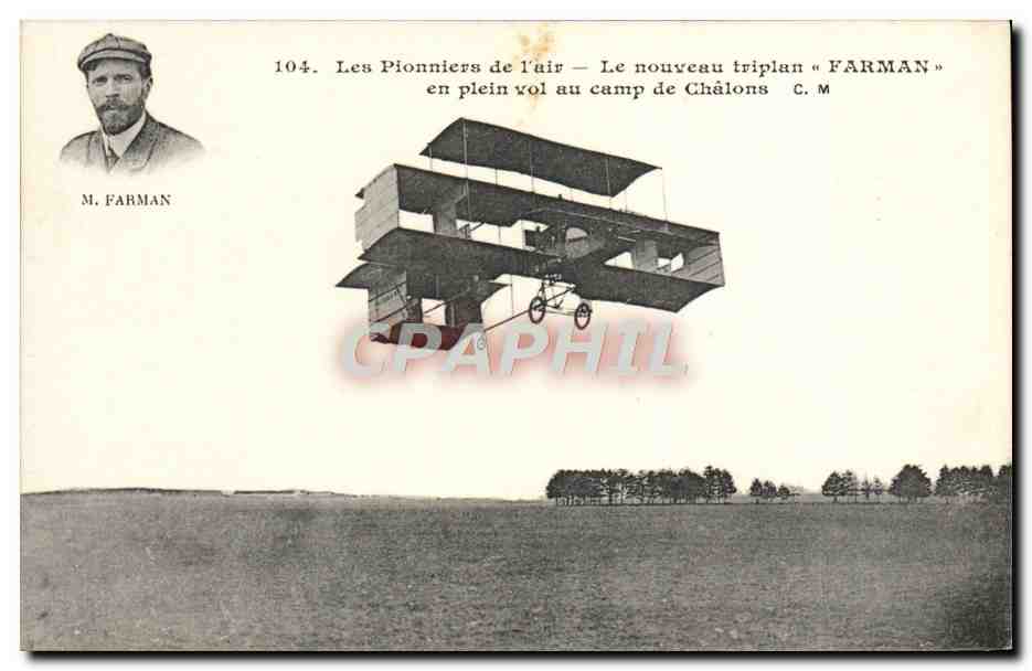 CPA Avion Aviation Le nouveau triplan Farman en plein vol au camp de Chalons 