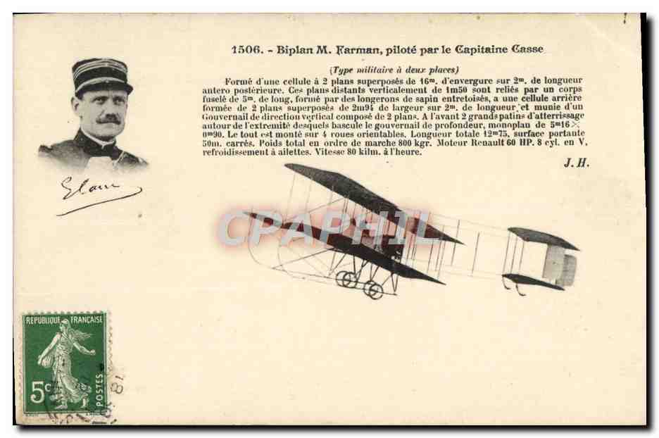 CPA Avion Aviation Biplan Farman pilote par le capitaine Casse