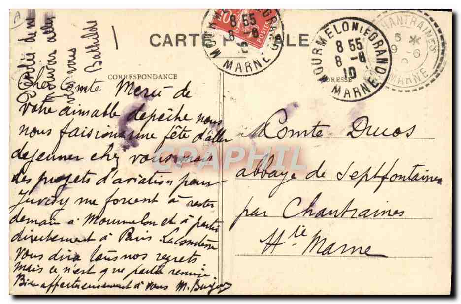 CPA Avion Aviation Aerodrome du camp de Chalons Un beau vol du monoplan Antoinette  — Verso