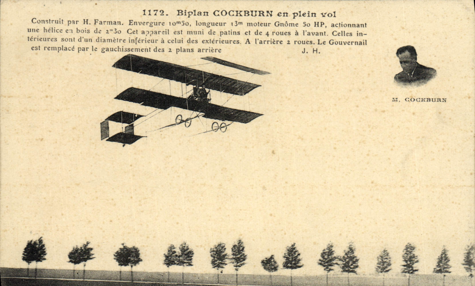 Biplan COCKBURN en plein vol — n° 1172 — J. Hauser, phot.-Edit., Paris