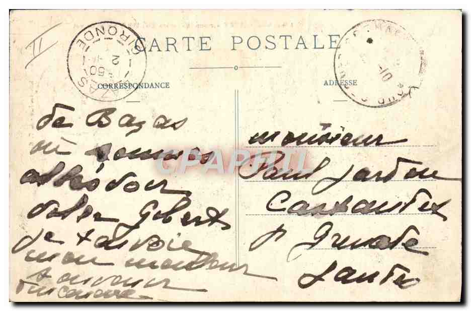 CPA Avion Aviation L'aviateur Gibert sur son monoplan Bleriot en plein vol  — Verso