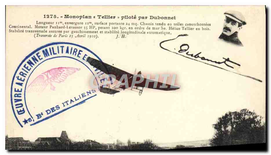 CPA Avion Aviation Monoplan Tellier pilote par Dubonnet 