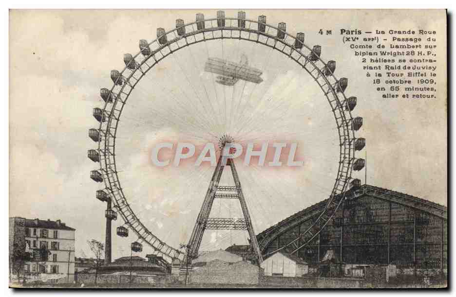 CPA Avion Aviation Paris La grande roue Passage du Comte de Lambert 
