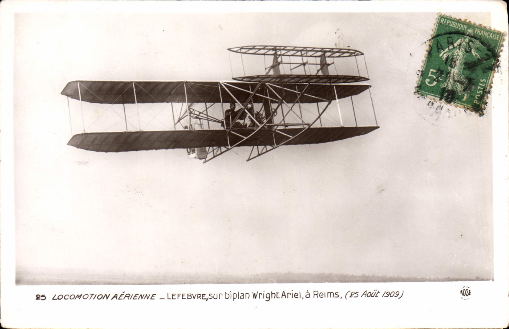 CPA Avion Aviation Lefebvre sur bipan Wright a Reims 25 aout 1909