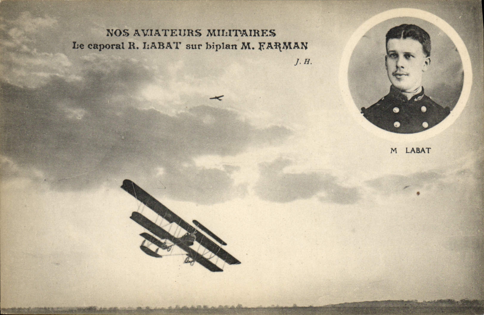 CPA Avion Aviation le caporal Labat sur biplan Farman 