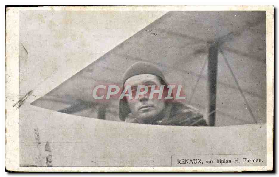 CPA Avion Aviation Renaux sur biplan Farman 