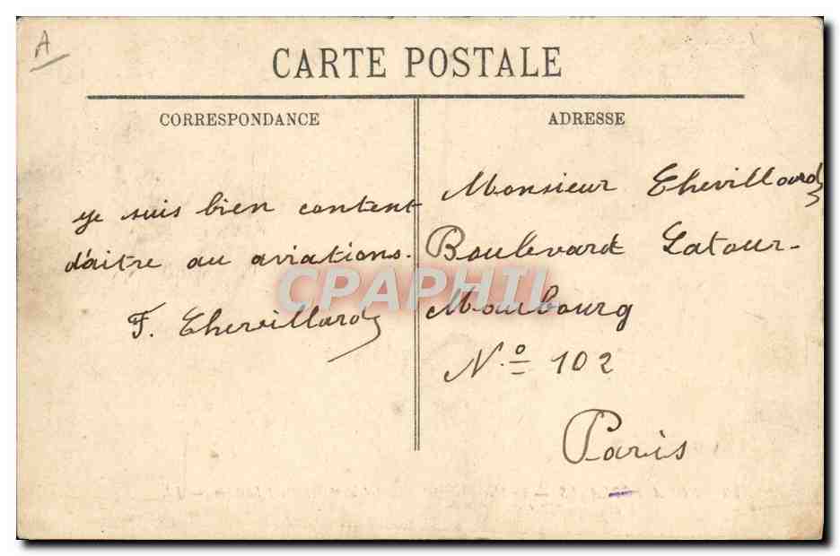 CPA Avion Aviation Le monoplan Antoinette de M Hubert Latham — Verso