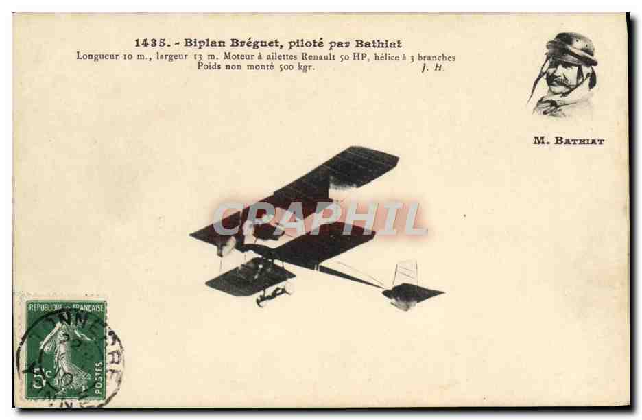 CPA Avion Aviation Biplan Breguet pilote par Bathiat