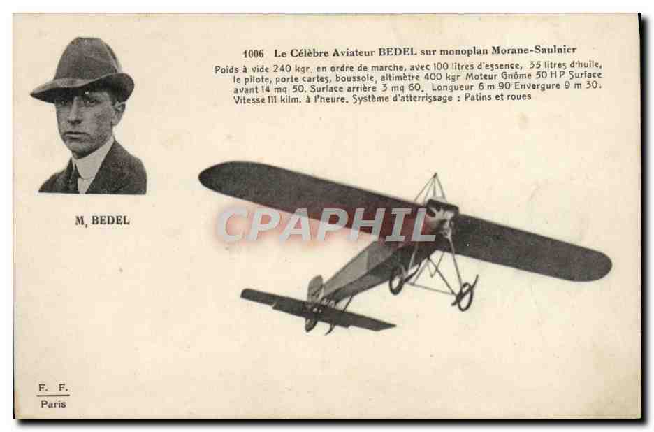 CPA Avion Aviation Le celebre aviateur Bedel sur monoplan Morane Saulnier 