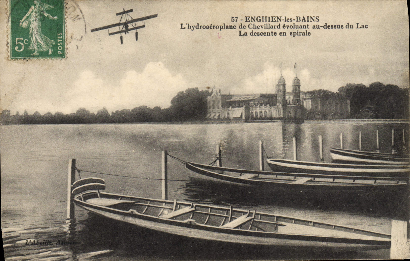 CPA Avion Aviation Enghien les Bains L'hydroaeroplane de Chevillard evoluant au dessus du lac Hydravion