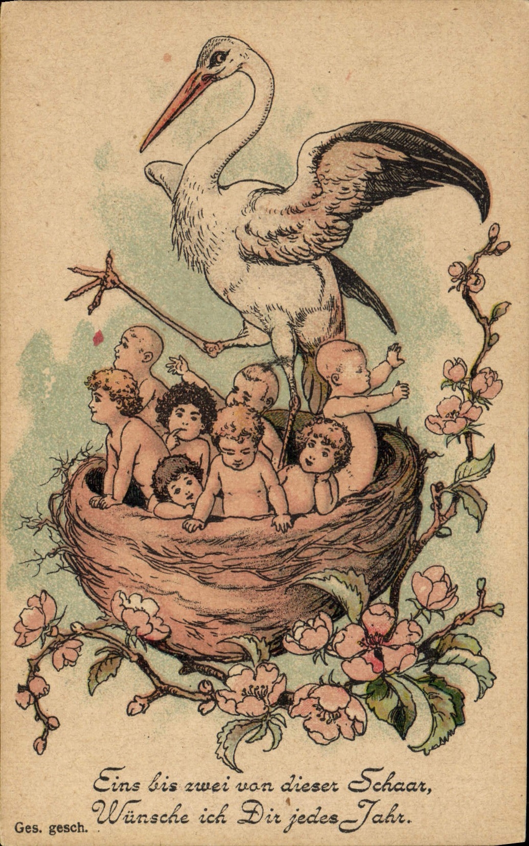CPA Illustrateur Enfants Bebes Cigognes 