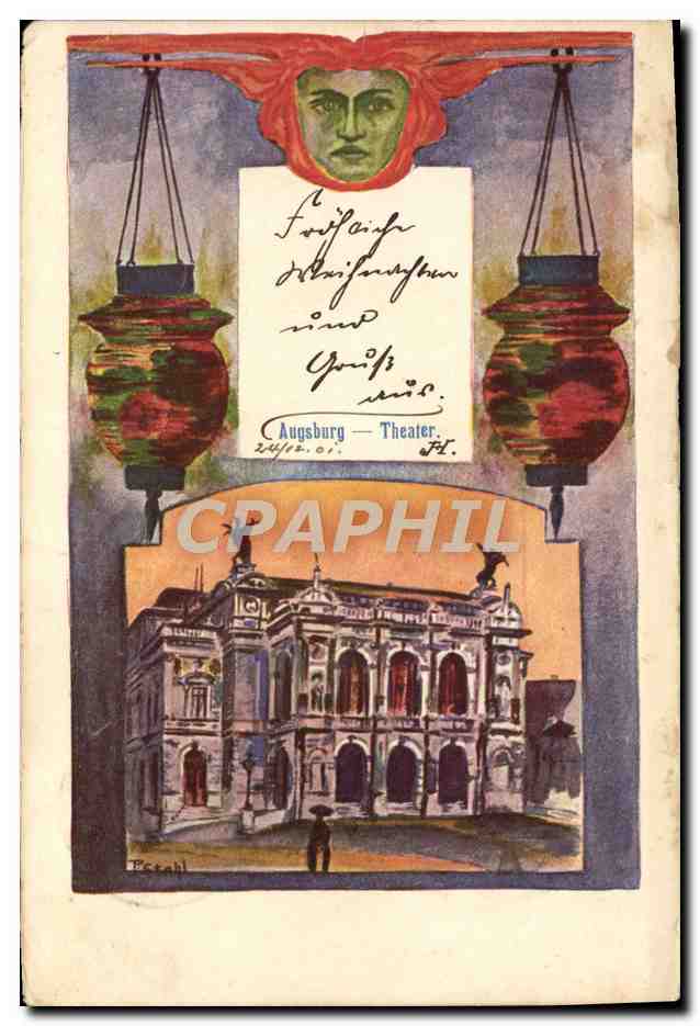 CPA Illustrateur Augsburg Theater