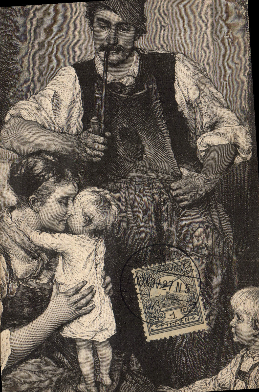 CPA Illustrateur Femme Homme Enfants Hongrie Folklore