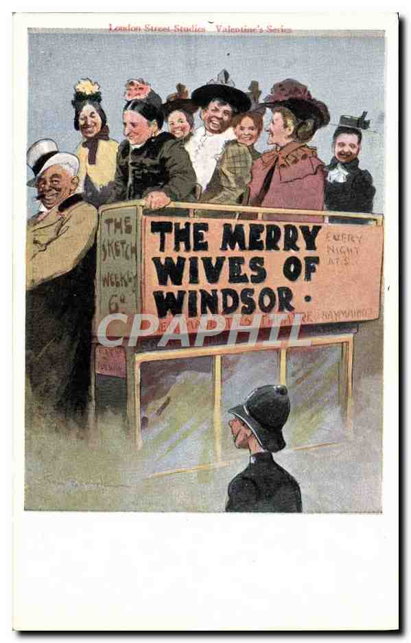 CPA Illustrateur The Merry Wives of Windsor London Autobus Femmes Police Policier Policemant