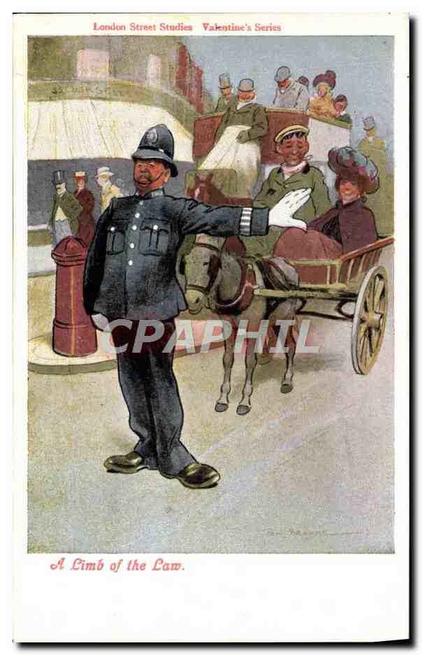 CPA Illustrateur A limb of the law Police Policier Policeman Ane Mule