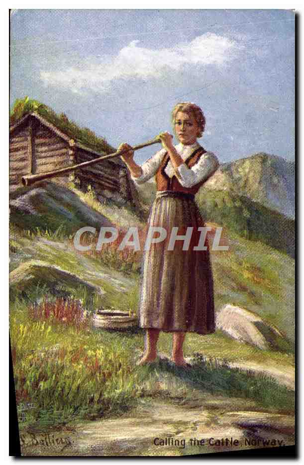 CPA Illustrateur Callin the cattle Norway Norvege