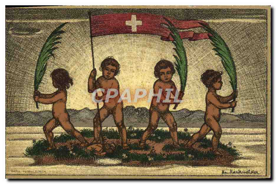 CPA Illustrateur Carte de la Fete Nationale Suisse Enfants