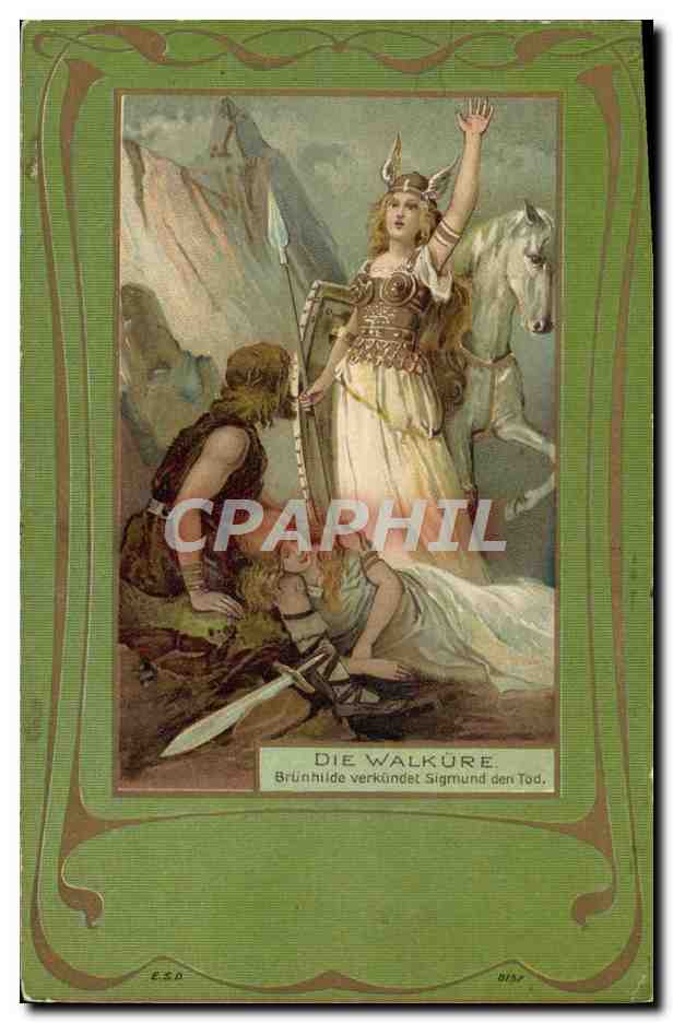 CPA Illustrateur Die Walkuren Brunhilde verkundet Sigmund den Tod Cheval