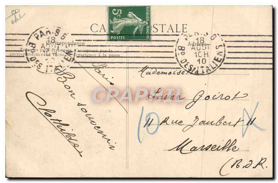 CPA Avion Aviation Circuit de l'est Aviation Aout 1910 Premiere etape Paris Troyes la visite aux hangards — Rückseite
