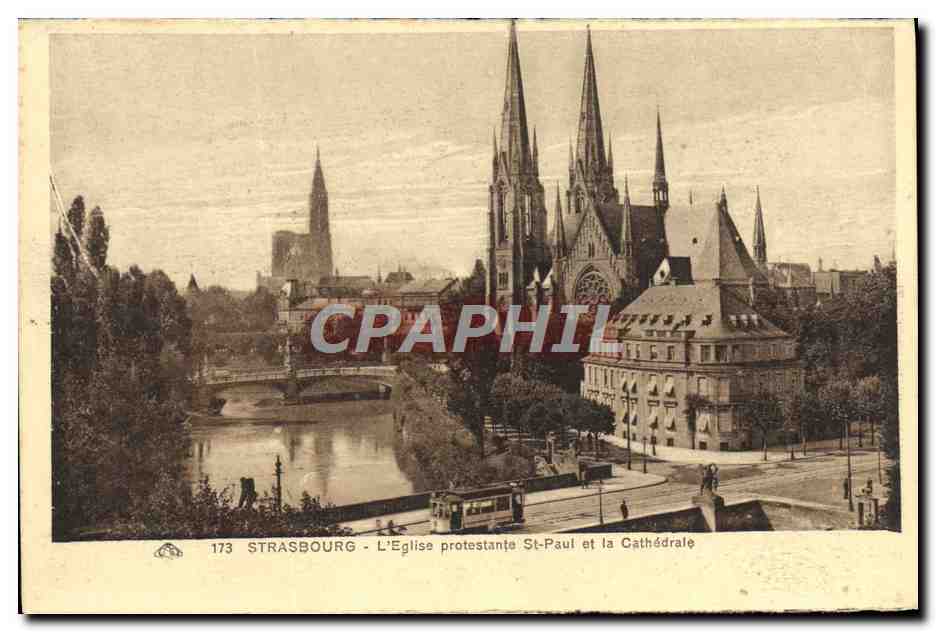 CPA Strasbourg L'Eglise Protestante St Paul et la Cathedrale