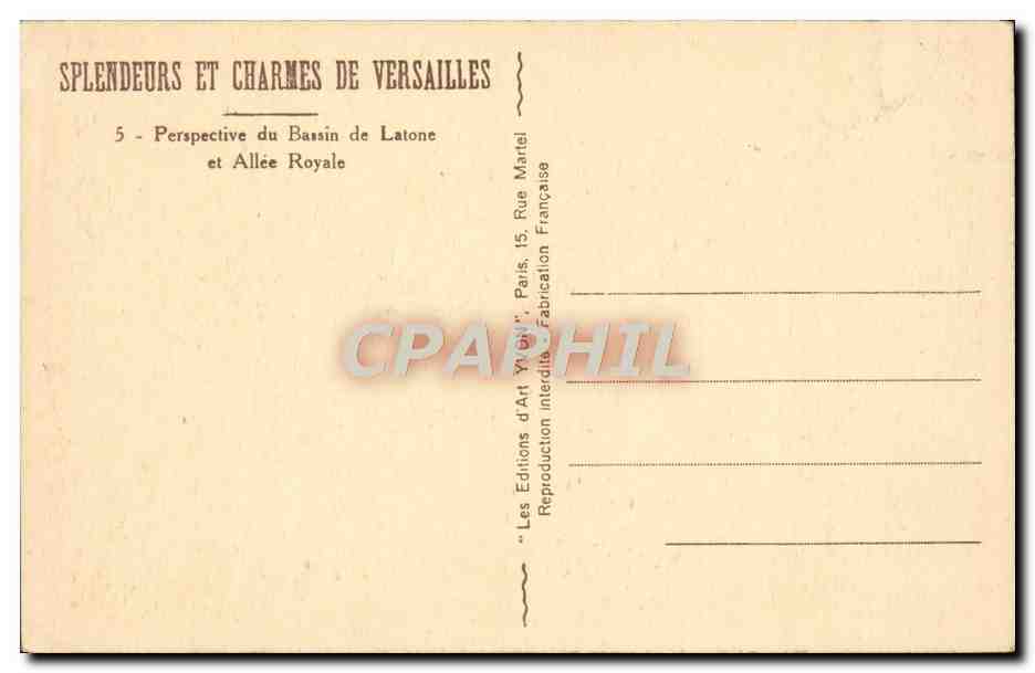 CPA Versailles Perspective du Bassin de Latone et Allee Royale — Verso