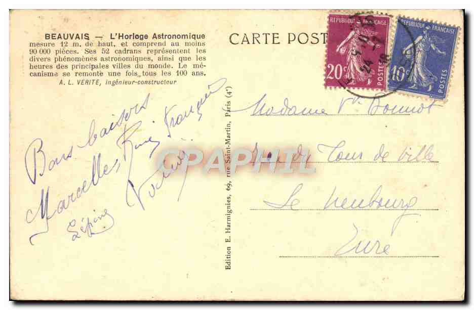 Beauvais — La Cathédrale — L'Horloge Astronomique — Édition E. Hartingues, n°2 — Reverso